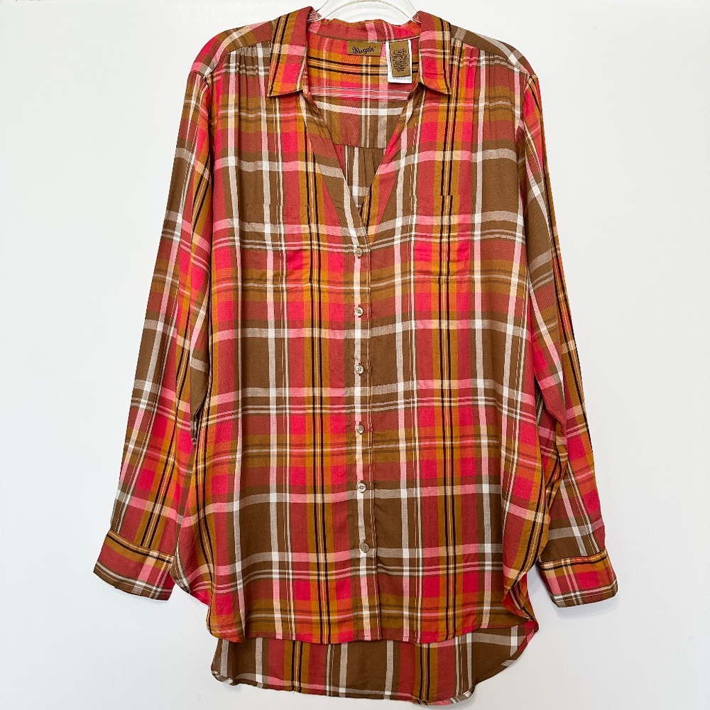 Wrangler Button Down Shirt Women’s Size XL Tunic Multicolor Plaid